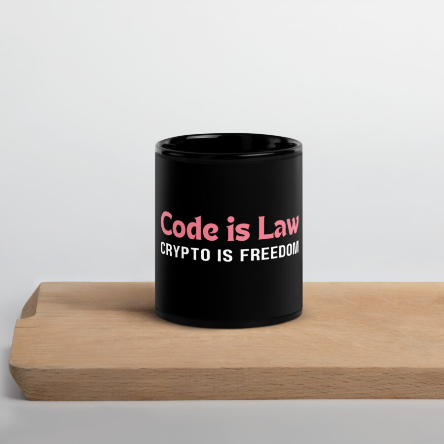 Code is Law and Crypto is Freedom | Black Glossy Crypto Mug