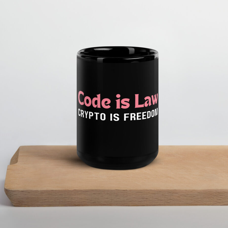 Code is Law and Crypto is Freedom | Black Glossy Crypto Mug - Image 4