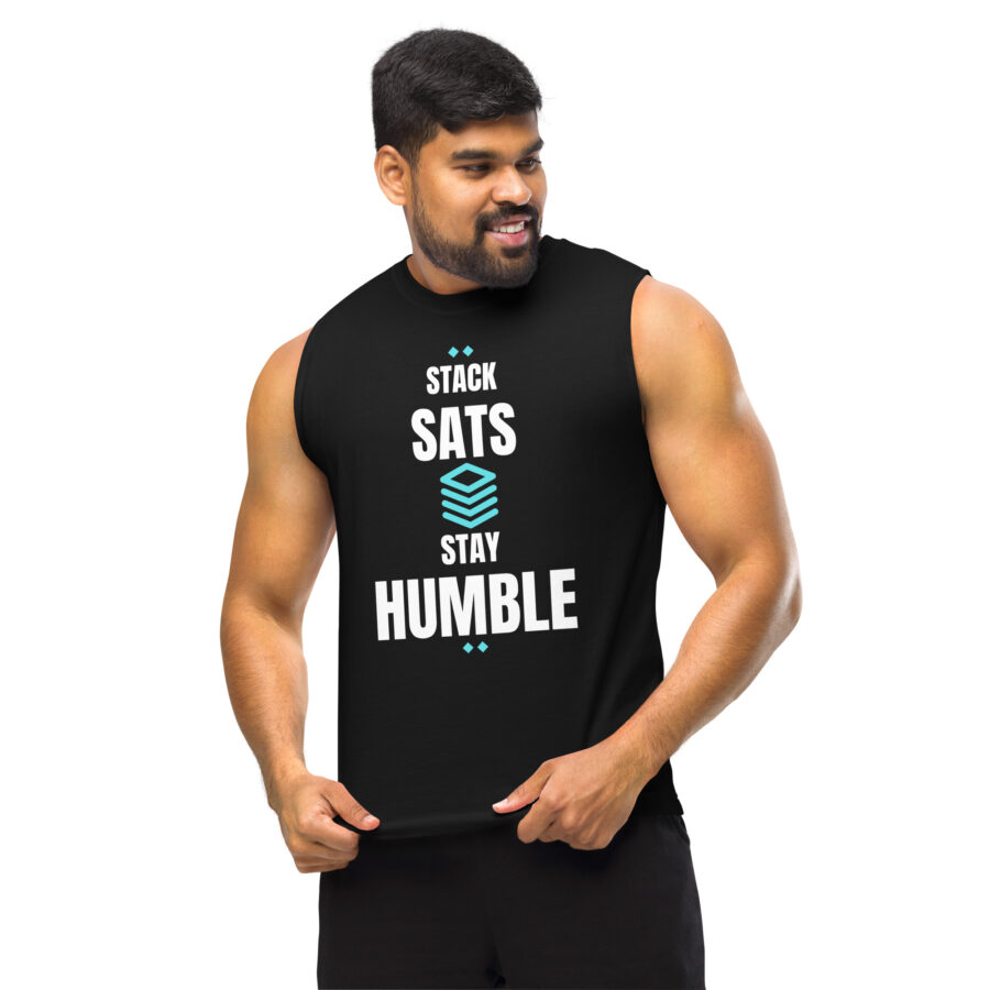 Stack Sats Stay Humble | Men's Crypto Muscle Shirt - Image 2